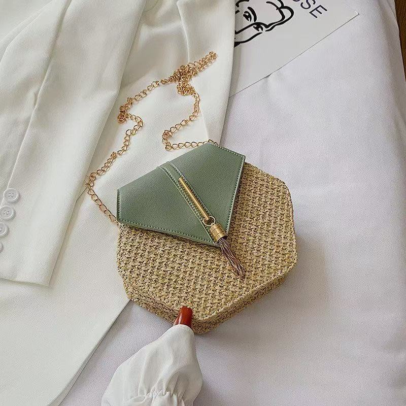 Beach bag women 2025 new fashion straw bag woven women's bag Korean style chain shoulder crossbody tassel small bag