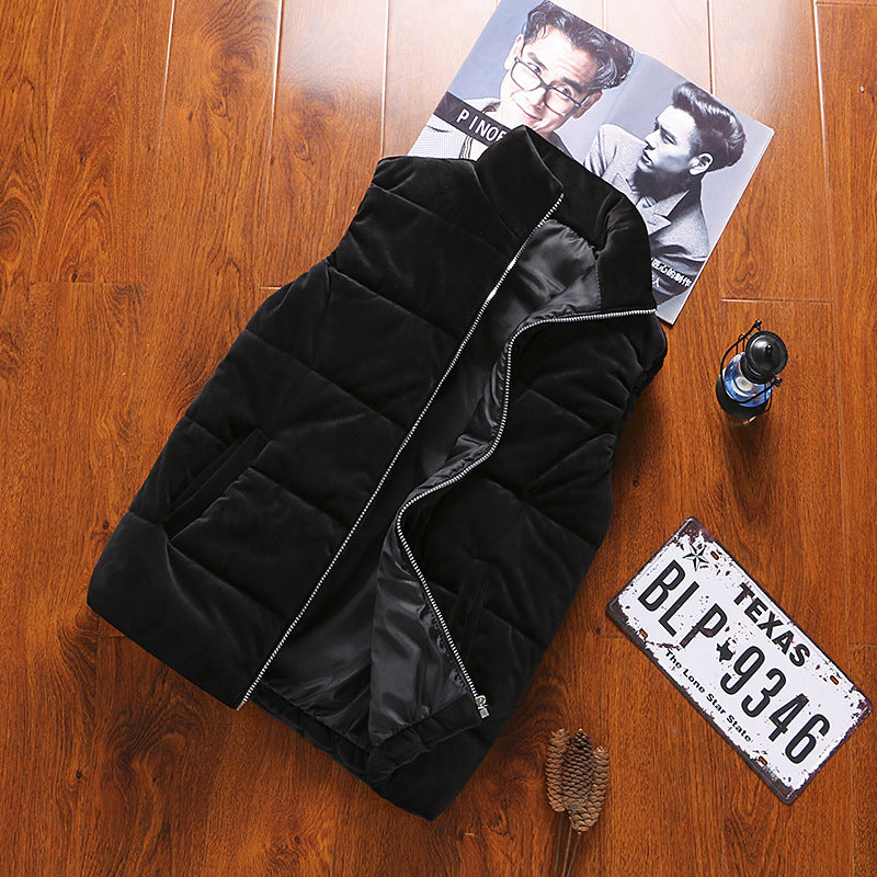 Cross-border new gold velvet solid color vest men's tops large size jacket spring autumn winter warm stand collar jacket waistcoat
