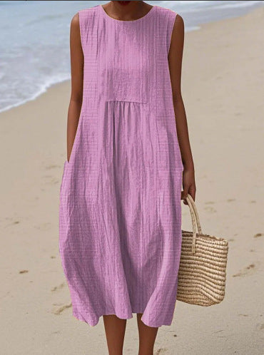 2025 European and American spring and summer new sleeveless casual printed temperament long skirt dress slim small fresh casual skirt