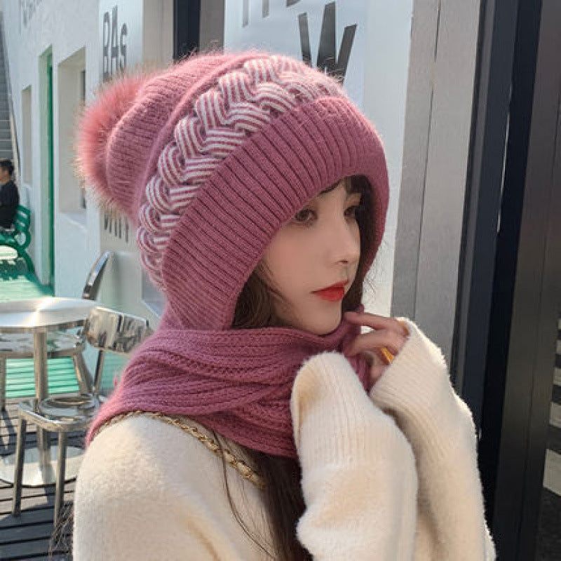 Women's winter hats, new style hats, scarves, integrated snow hats, plush and thickened wool hats, buckle earmuffs, knitted hats