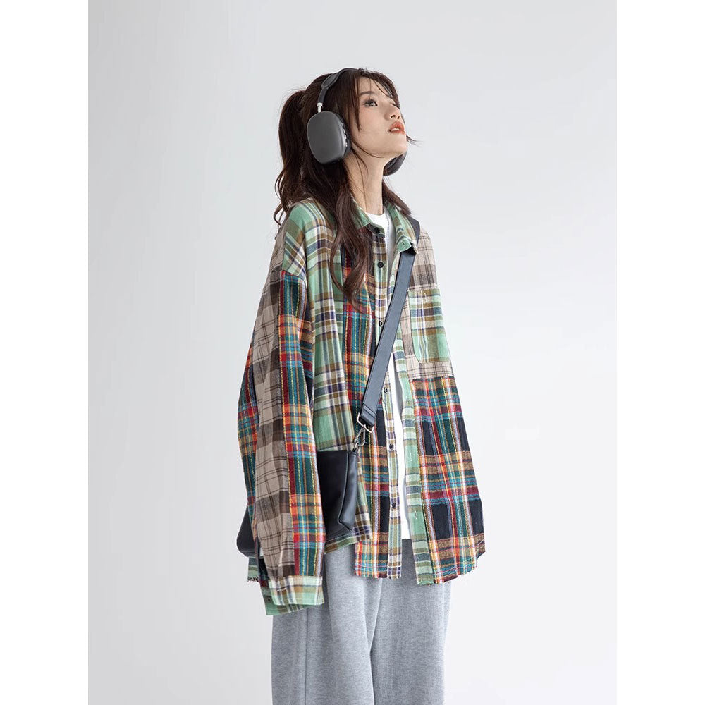 Japanese retro plaid shirt women's spring and autumn style design niche shirt jacket loose casual long-sleeved top trend
