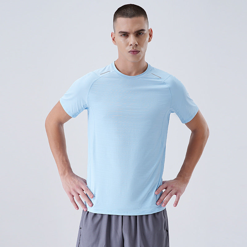 Cool short-sleeved T-shirt men's 2025 summer new outdoor lightweight comfortable sports round neck fitness running tops