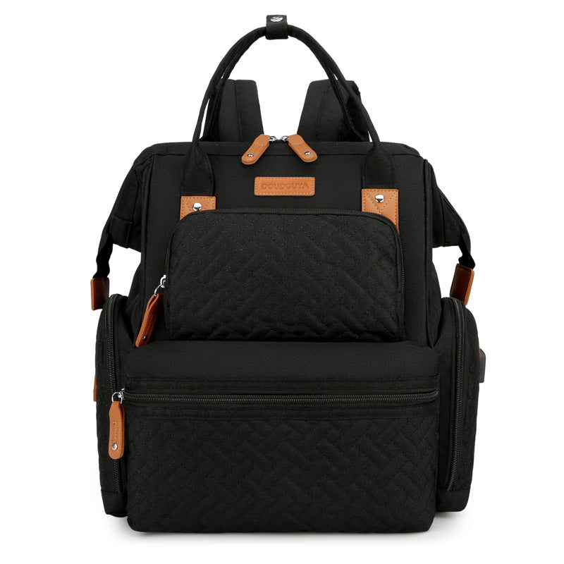 Cross-border multi-pocket mommy bag with diaper pad, high-quality outdoor travel multi-functional mother and baby bag, fashionable mommy bag