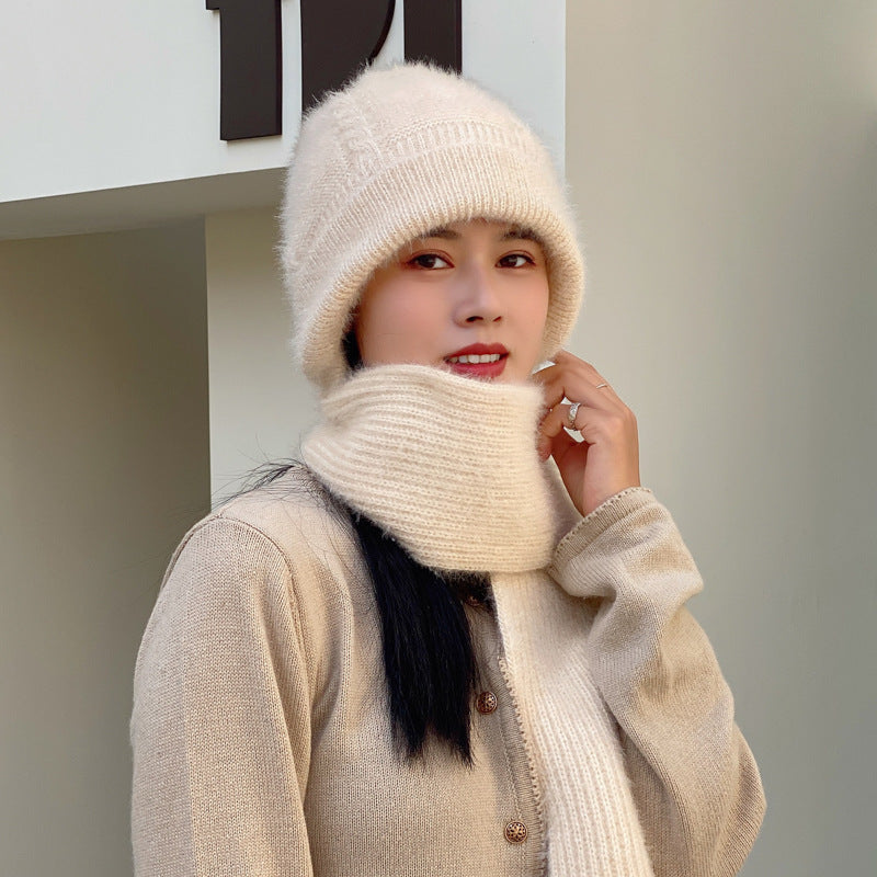 Women's winter hats, new style hats, scarves, integrated snow hats, plush and thickened wool hats, buckle earmuffs, knitted hats