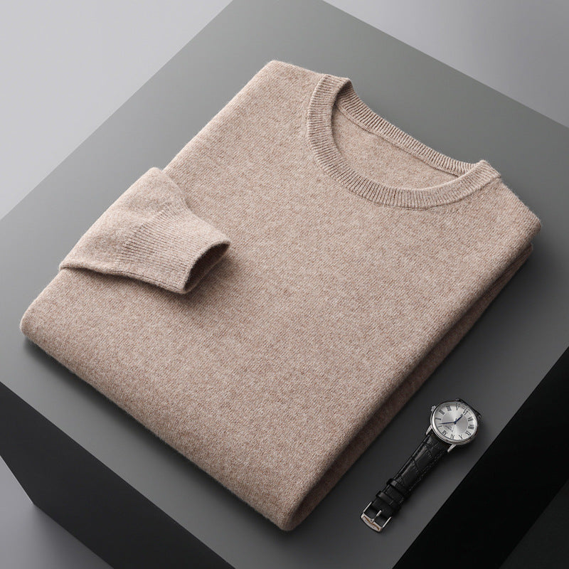 Autumn and winter new first-line ready-to-wear 100 full wool sweater men's round neck long-sleeved pullover sweater solid color knitted bottom
