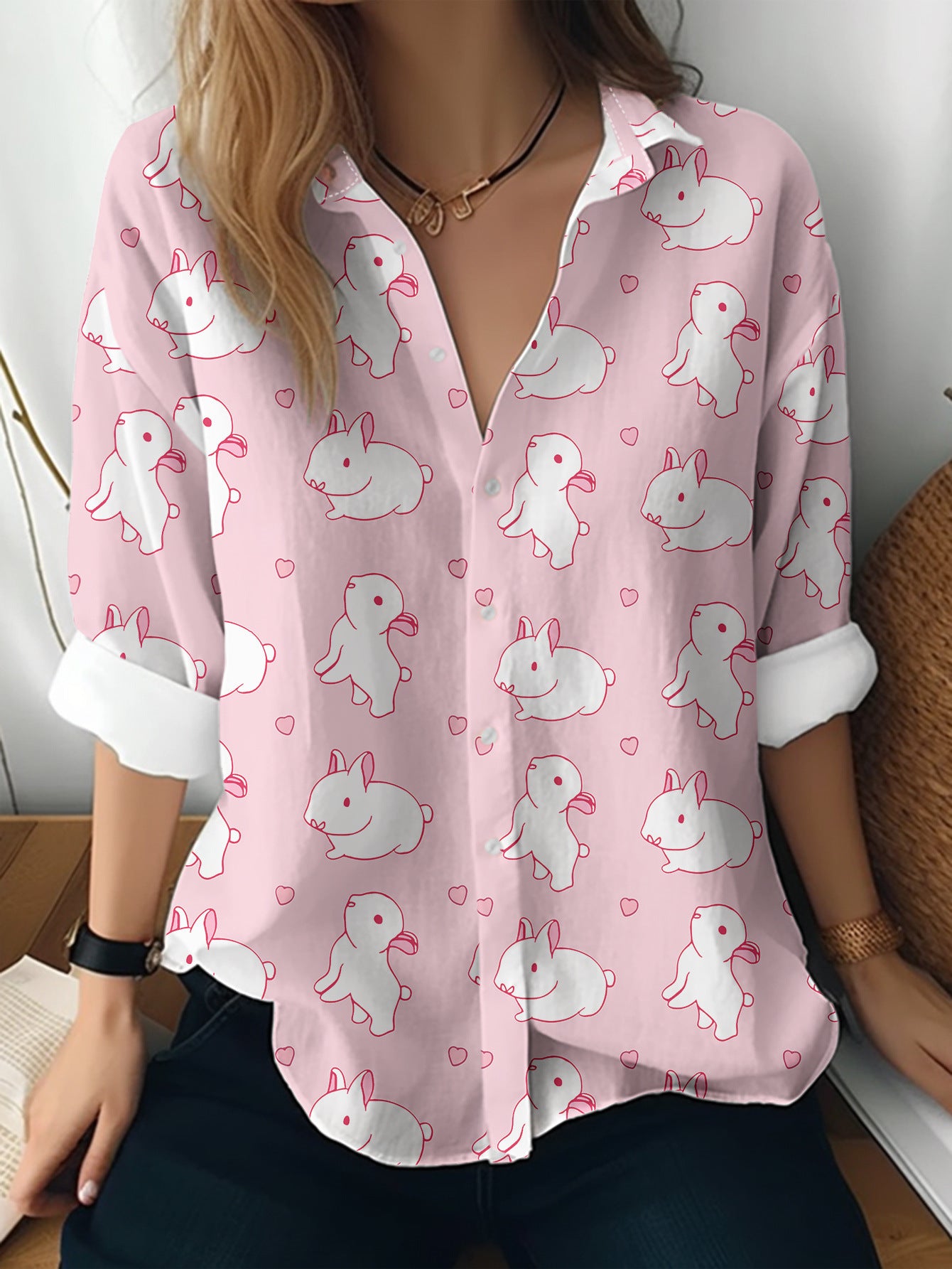 Cat cross-border European and American women's 3D printed floral pattern long-sleeved shirt women's fashion tops