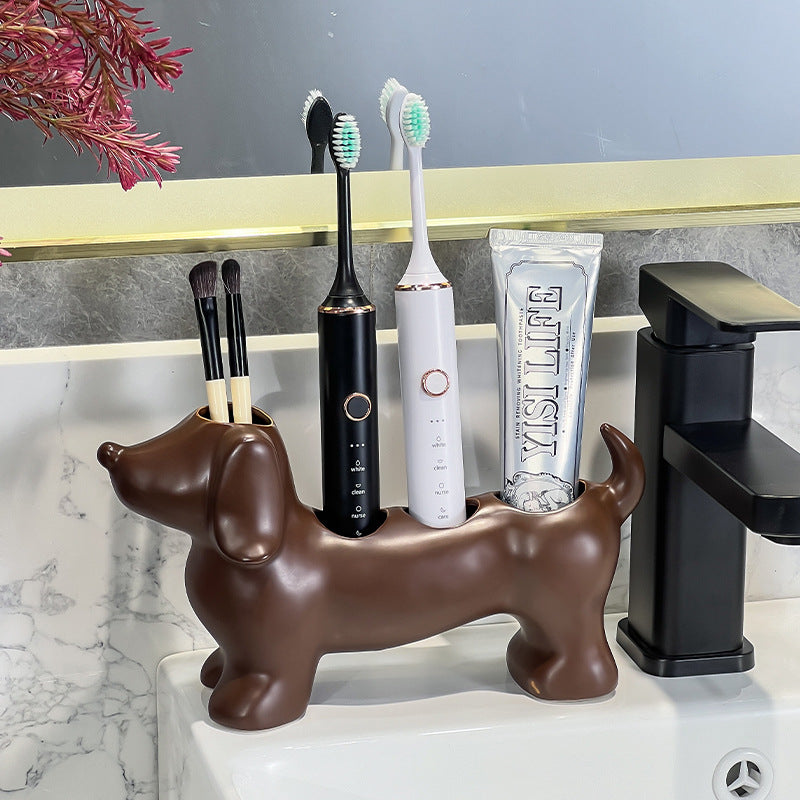 Dachshund ceramic electric toothbrush rack storage rack wash basin toothbrush toothpaste makeup brush storage base bracket