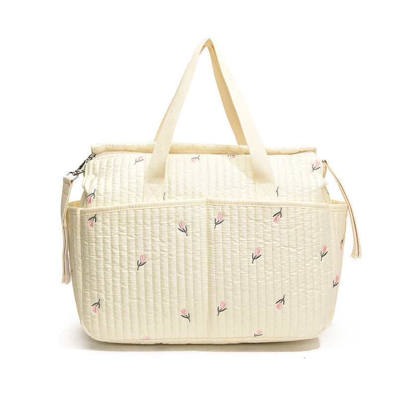 Cross-border mommy bag with full embroidery Korean style fashionable multifunctional mother and baby bag for going out, can hang baby carriage, large capacity mommy bag