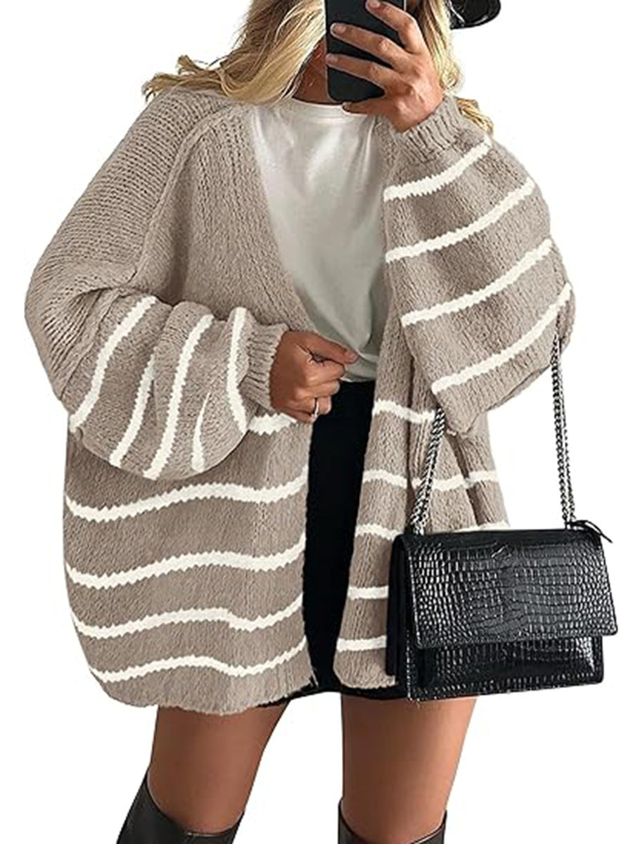 2025 Autumn and Winter New Cross-border Commuter Women's Knitted Tops European and American Casual Sweater Jackets Hot Selling Loose Cardigan