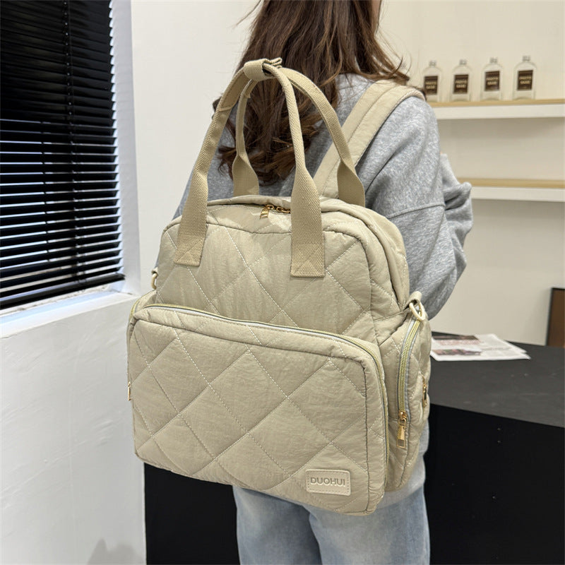 Mommy bag new clothing fabric large rhombus multifunctional mother and baby bag for going out with diaper pad large capacity mommy bag