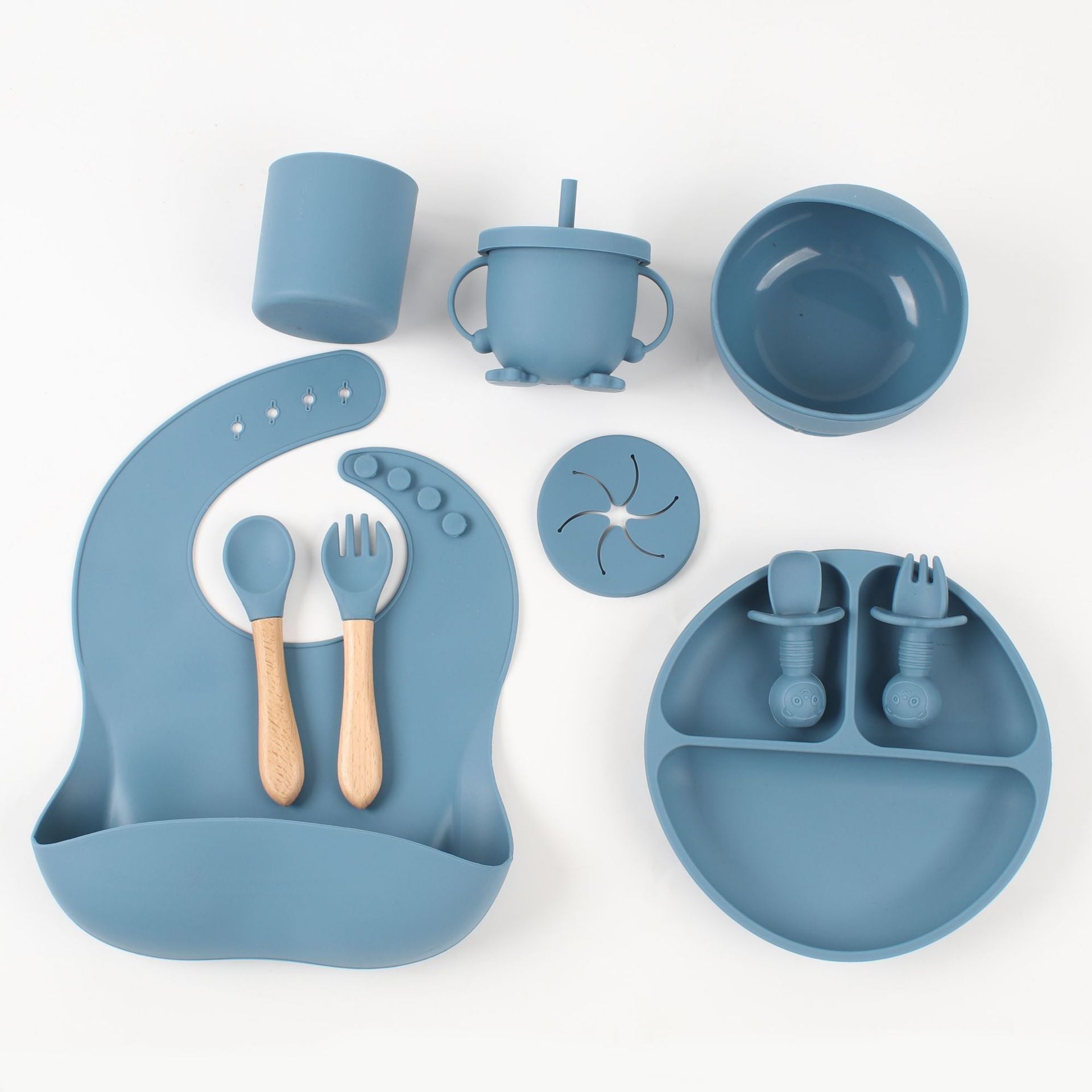 Silicone dinner plate, baby bib, baby tableware set, shatter-resistant cup feeding set, baby supplies 10-piece set