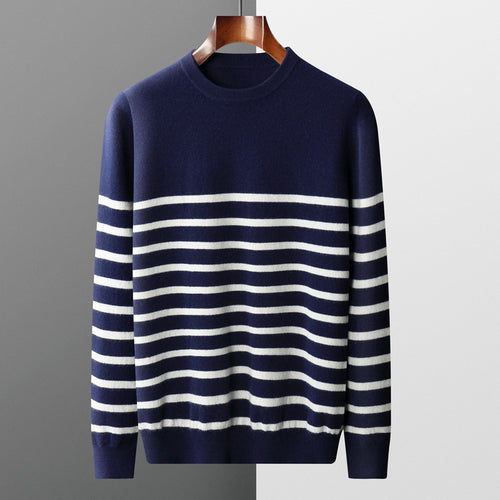 100 wool sweater men's round neck thin sailor sweater knitted sweater loose youth bottoming wool sweater trend