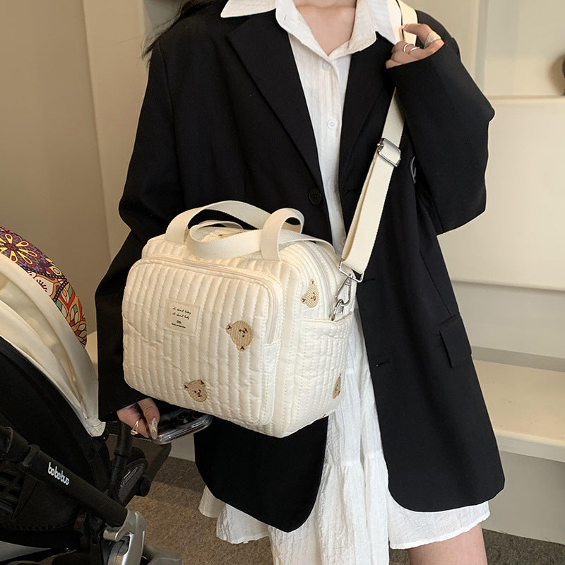 New style pure cotton embroidery mommy bag for mom to go out fashionable small fresh mommy bag outdoor travel ladies tote bag