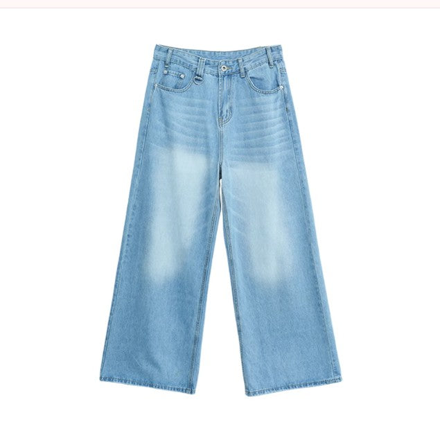 cuibuju niche worn and distressed retro washed straight jeans men's loose versatile wide-leg floor-length trousers