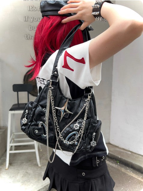 Handcrafted Vintage Chain Millennium Spice Girls Tote Handbag Heavy-Duty Crossbody Y2K Vintage Bag