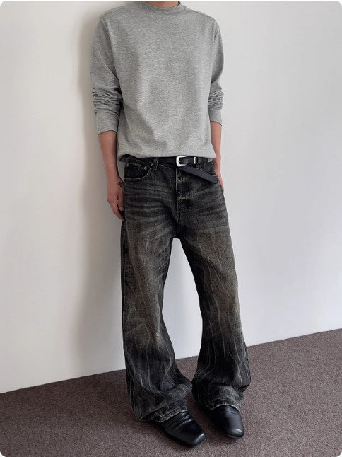 A PUEE American retro vintage vintage lightning old washed jeans cleanfit straight micro trousers